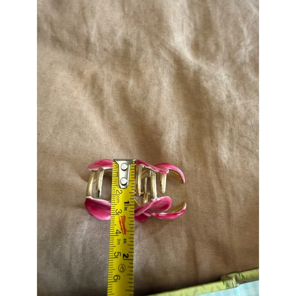 Zara Pink Plumeria Flower Hair Claw Clip Gold Tone Metal Tropical Enamel
